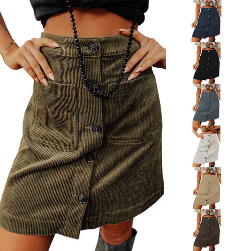 Amarae Corduroy Button Mini Skirt for Women
