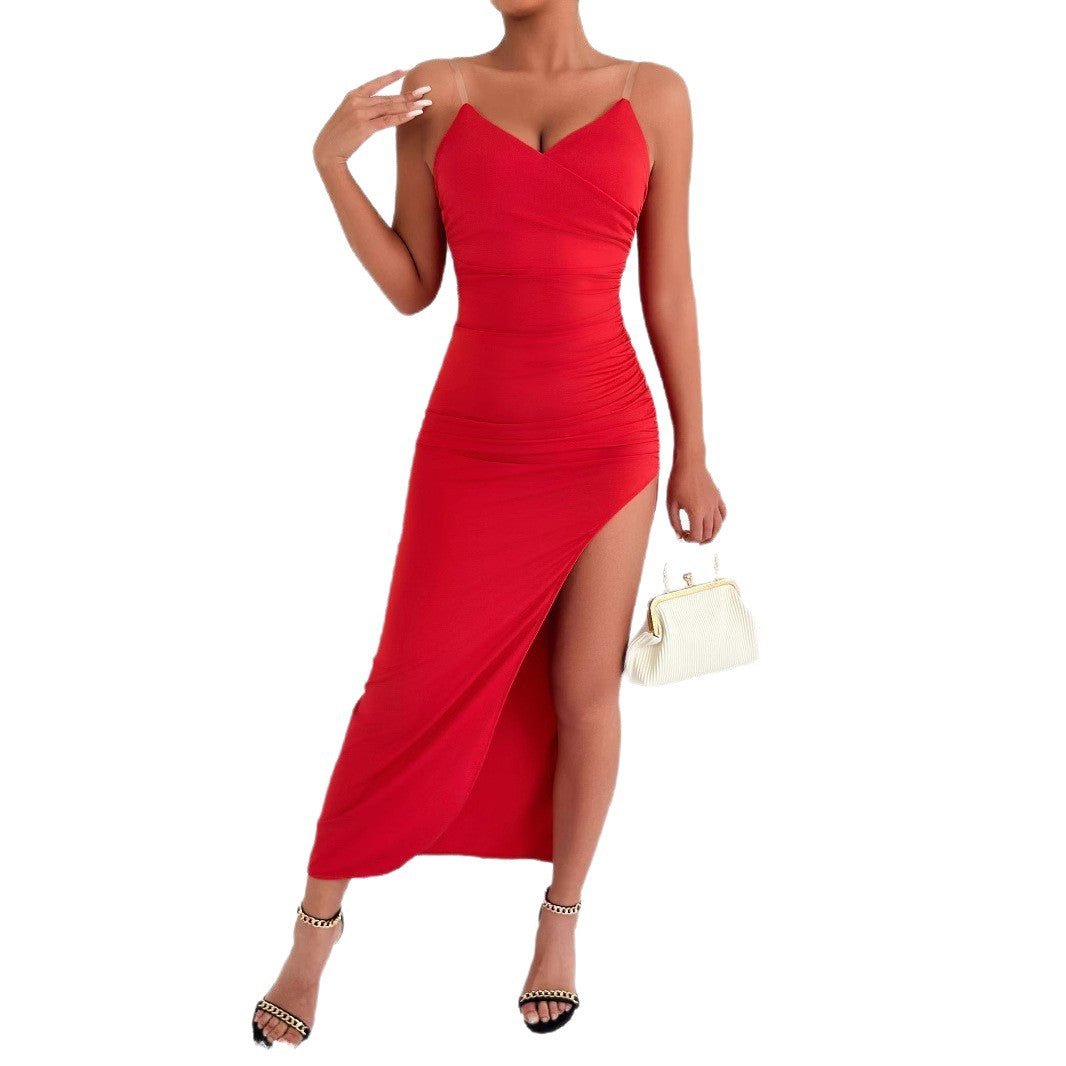Women Elegant Maxi Dress with Side Slit and Fine Straps Lune London