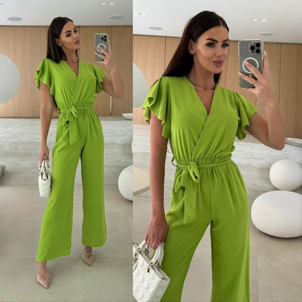 Ladies Wide Leg Ruffle Jumpsuit Lune London