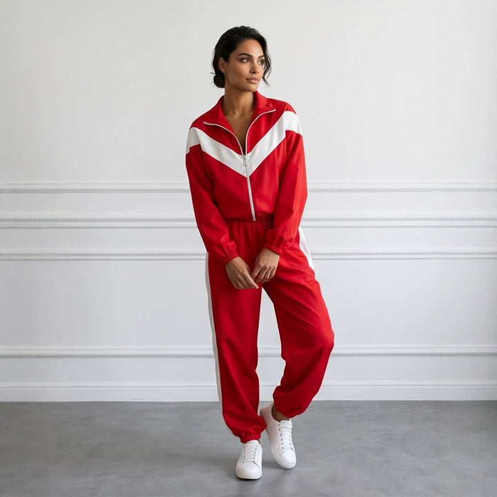 Women's Retro Tracksuit with Zip Jacket and Elastic Waist Pants Amarae