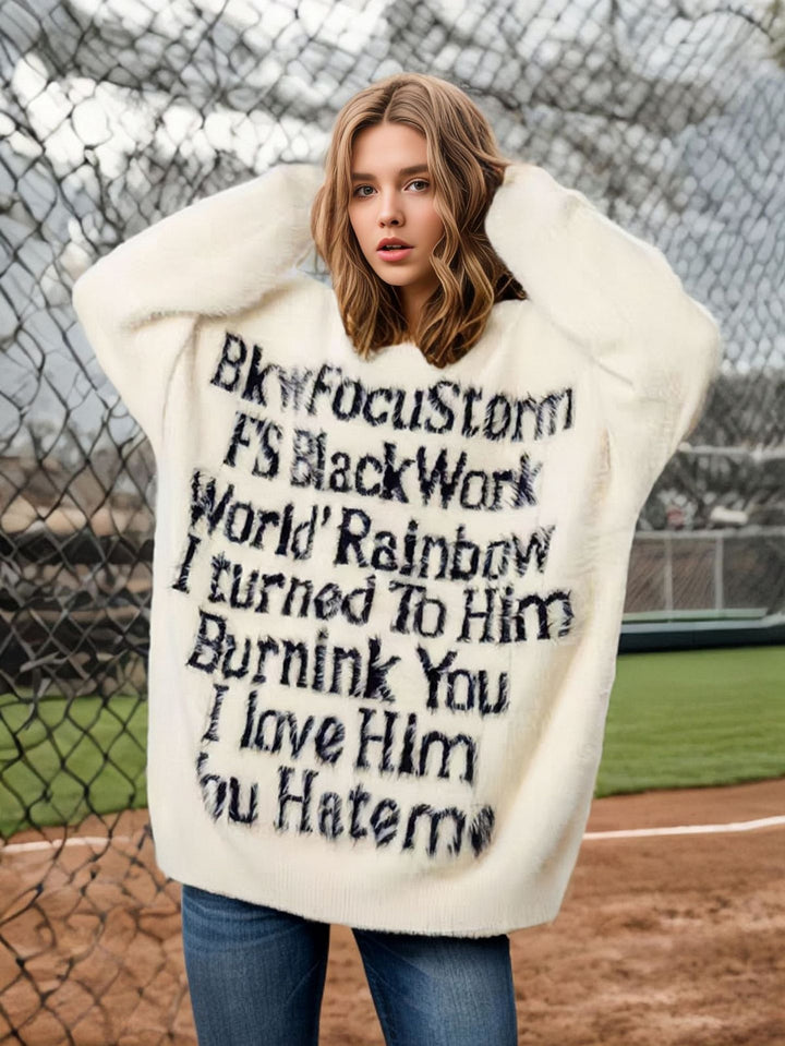 Elegant oversized sweater for women with creative inscription Lune London