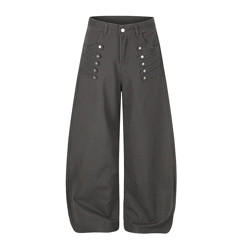Women High-Cut Palazzo Pants with Wide Balloon Leg and Decorative Button Placket Amarae
