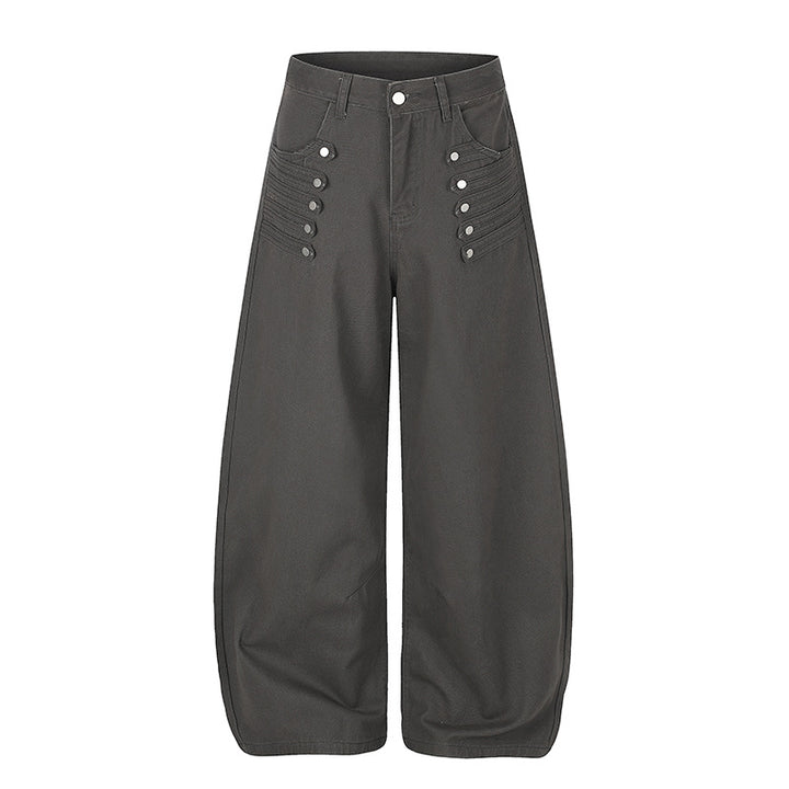 Women High-Cut Palazzo Pants with Wide Balloon Leg and Decorative Button Placket Amarae