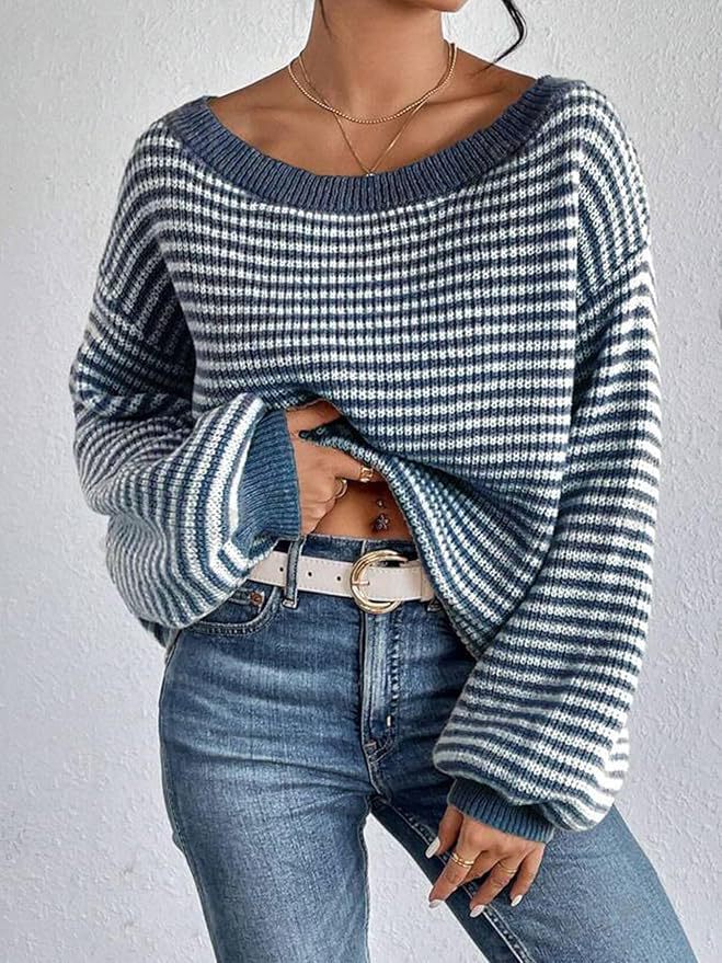 Pull en tricot épais pour femmes avec un col rond décontracté et des poignets de manches généreux Chic & Stil