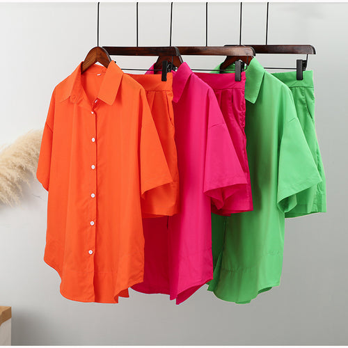 Women's Casual Button-Up Blouse and Chic Shorts Set