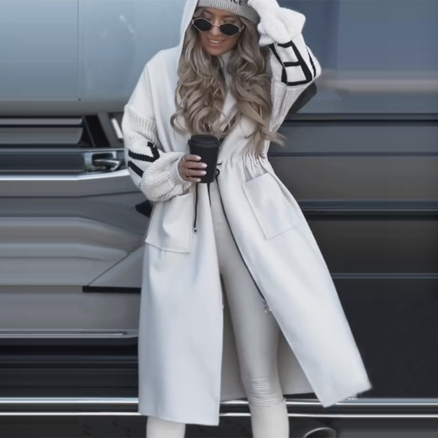 Women Fashionable Long Coat with Hood and Pockets Lune London