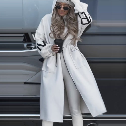 Women Fashionable Long Coat with Hood and Pockets Amarae