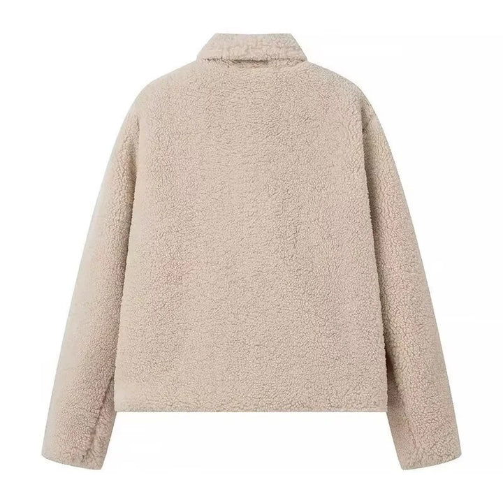 Ladies comfortable plush jacket with classic lapels and practical pockets Lune London