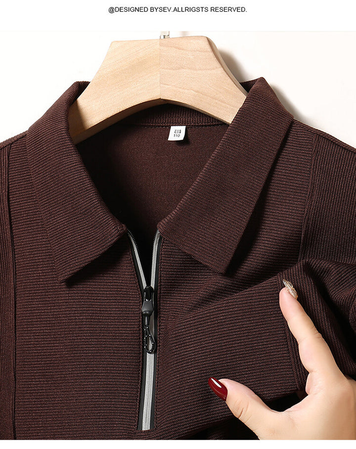 Casual long sleeve pullover for men with half zipper and textured pattern Lune London