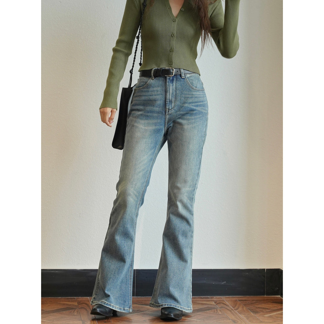 Women's High-Waist Flared Jeans with Vintage Wash and Light Flare Shape Amarae
