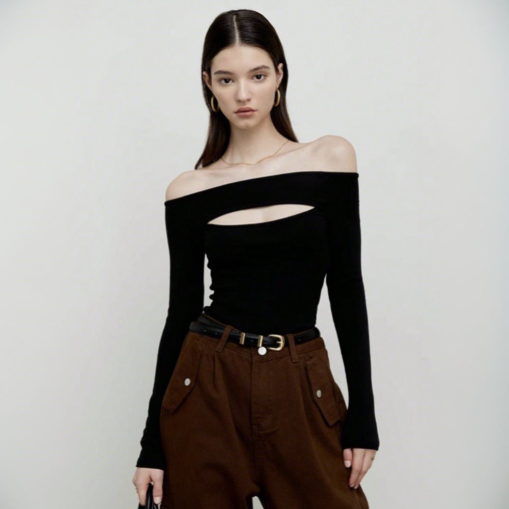 Haut ajusté pour femmes avec encolure asymétrique et manches longues Chic & Stil