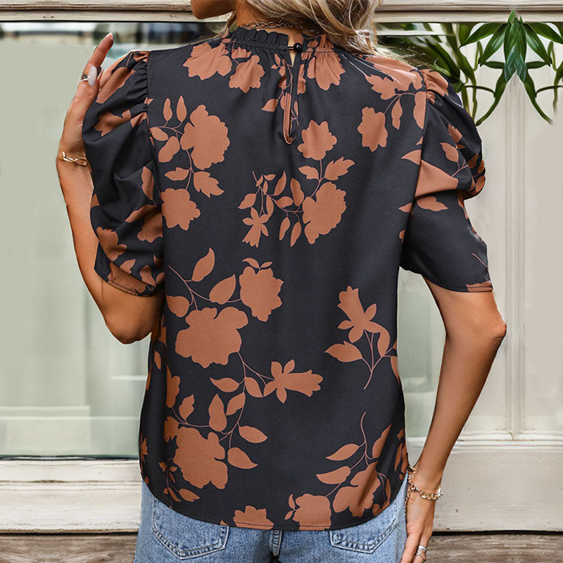 Women Floral Blouse with Puff Sleeves Lune London
