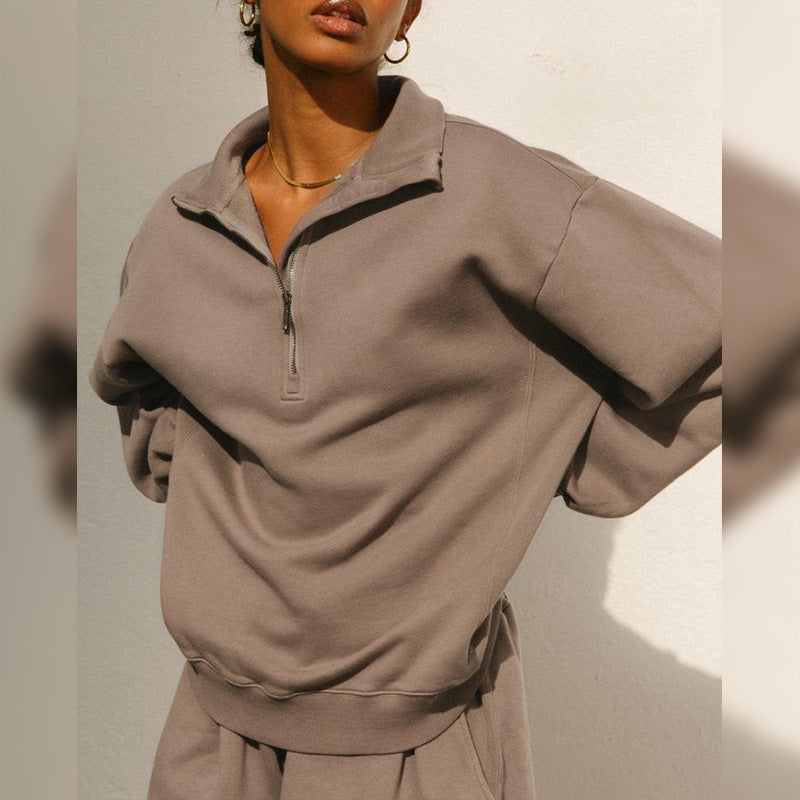 Pull-over zippé décontracté pour femmes avec col montant et coupe large Lune London