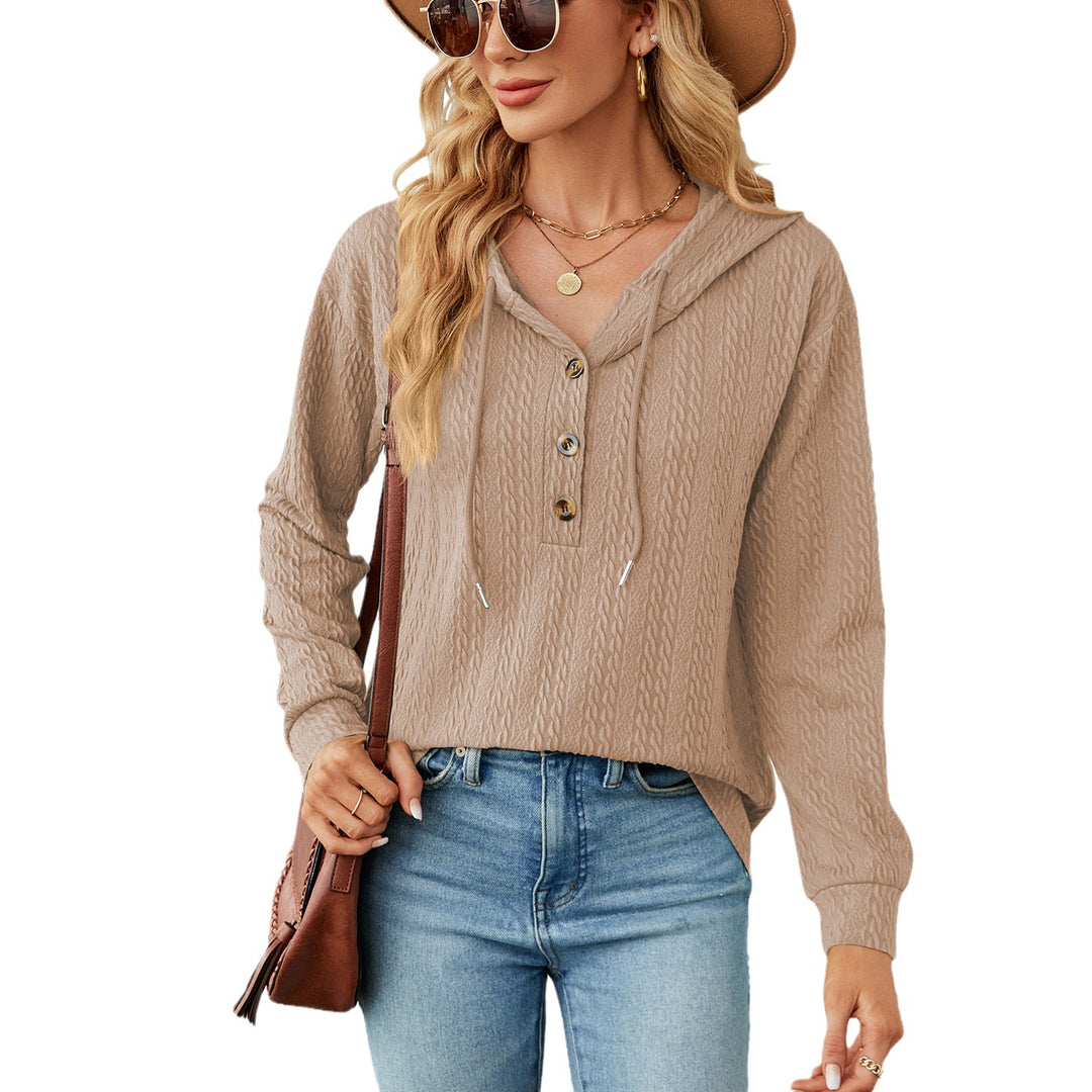Casual hooded sweatshirt for women with textured surface and button details Amarae