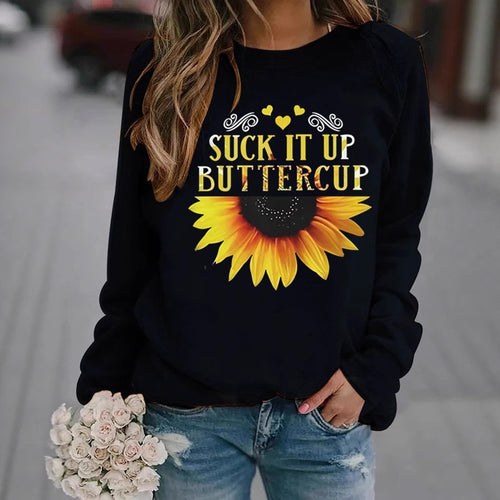 Sweat-shirt pour femmes avec impression créative de tournesol et citation motivante Chic & Stil