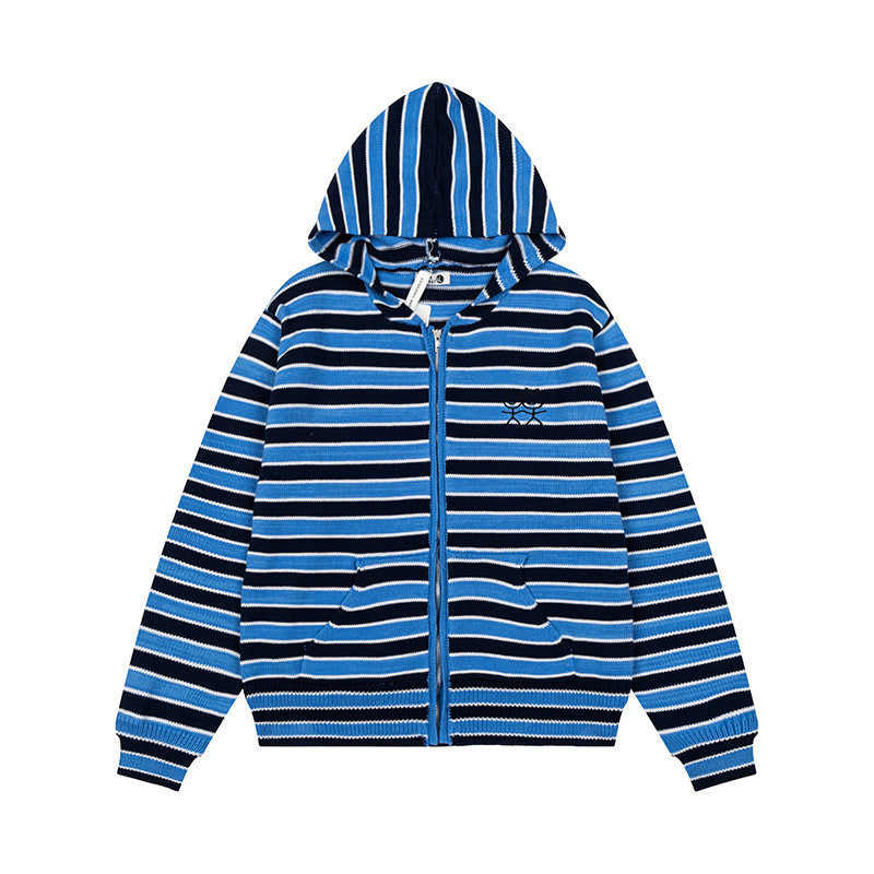 Women's Striped Hooded Cardigan with Full Zip and Pockets Amarae