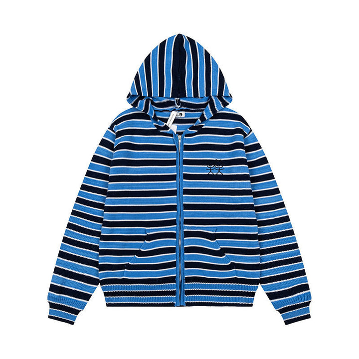 Women's Striped Hooded Cardigan with Full Zip and Pockets Amarae