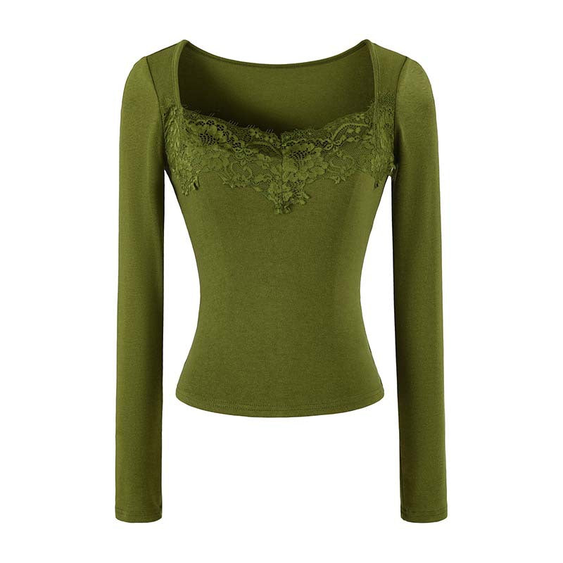 Women's Fitted Long Sleeve Shirt with Lace Bustier Look Amarae