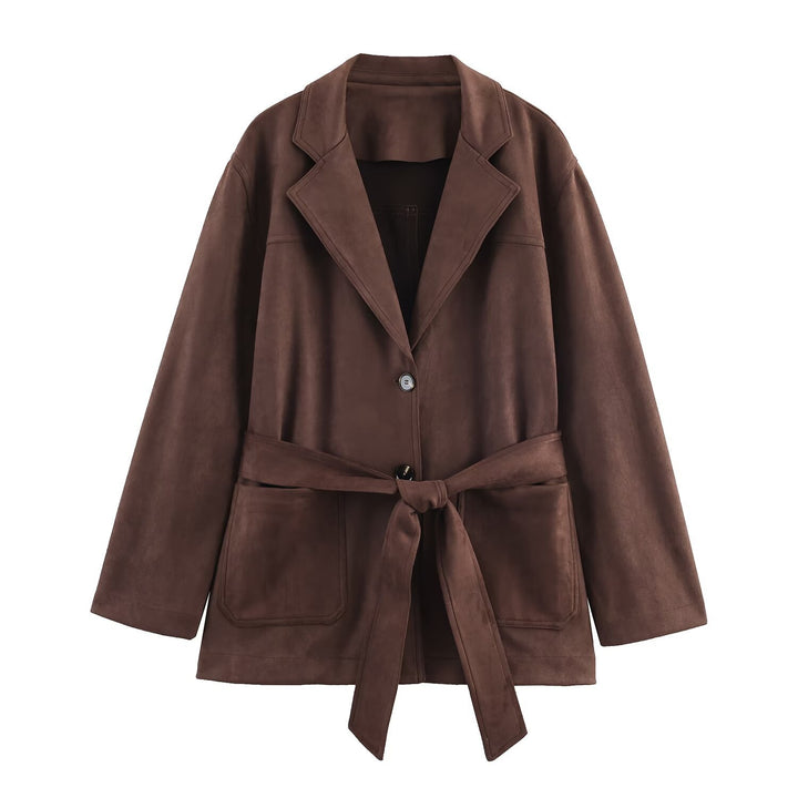 Elegant suede blazer jacket for women with belt at the waist Lune London
