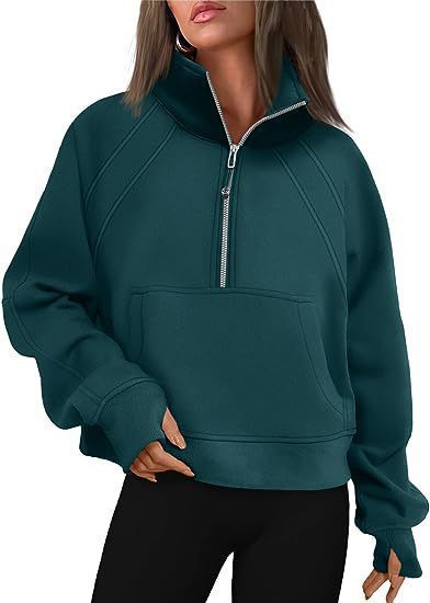 Ladies mid-zip plush pullover with hood and kangaroo pocket Lune London