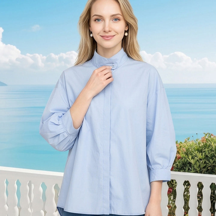 Women Oversize Blouse with concealed button placket, 3/4 sleeves and lightweight poplin quality Amarae