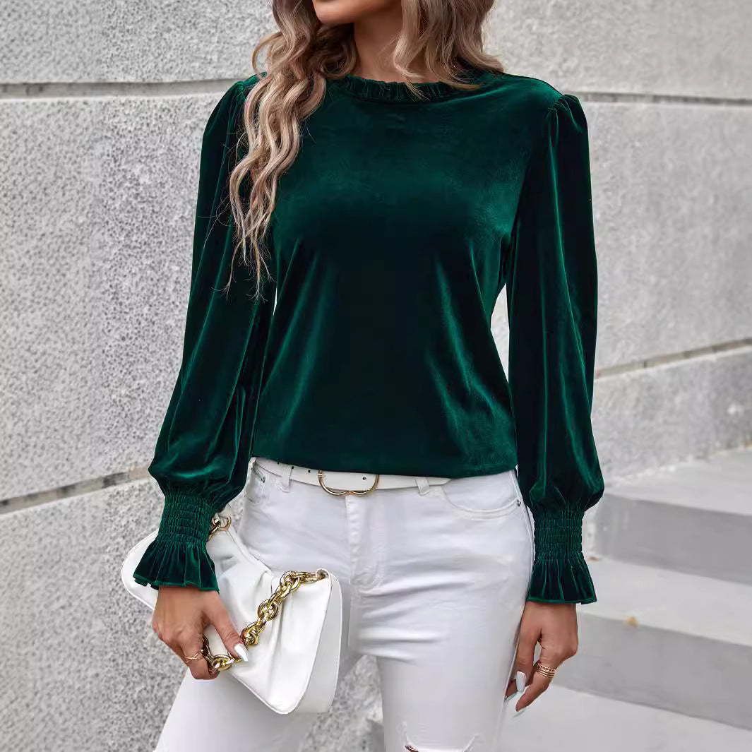 Women's Velvet Top with Ruffled Sleeves Lune London