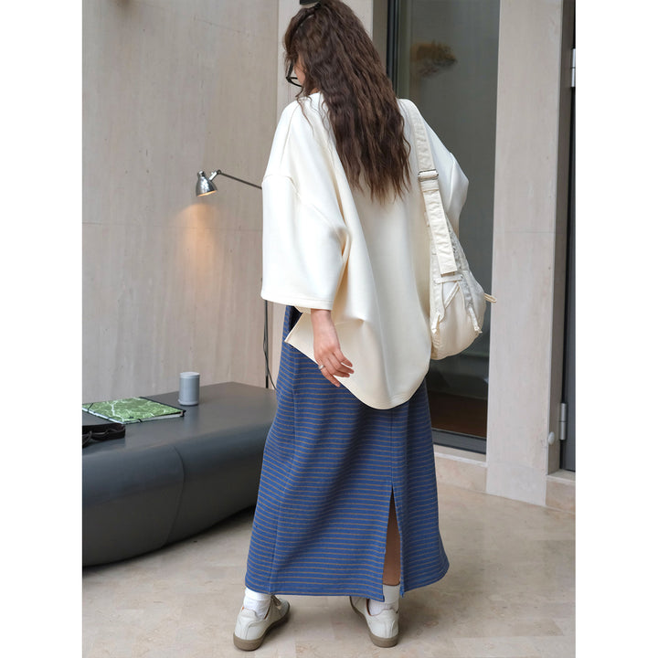 Women Striped Midi Skirt made of fine knit with elastic drawstring Amarae