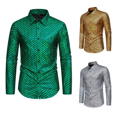 Men's Shimmering Long-Sleeve Shirt with Fish Scale Design Chic und Stil