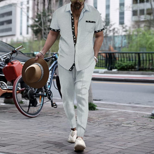 Men's chic short sleeve shirt and slim pants ensemble Amarae