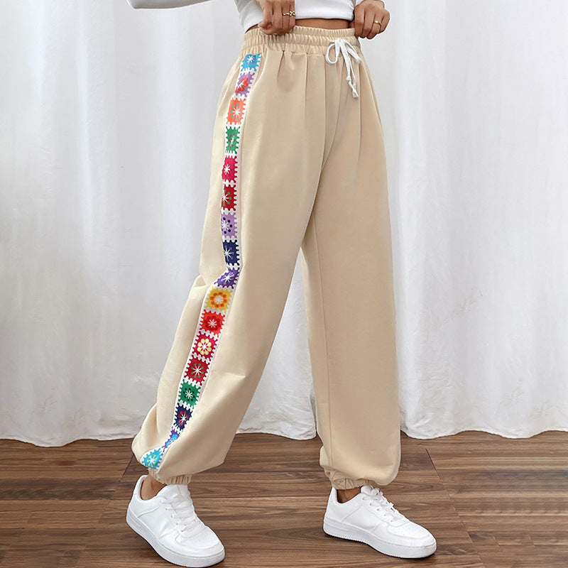 Stylish sweatpants for women with decorative side embroidery Lune London
