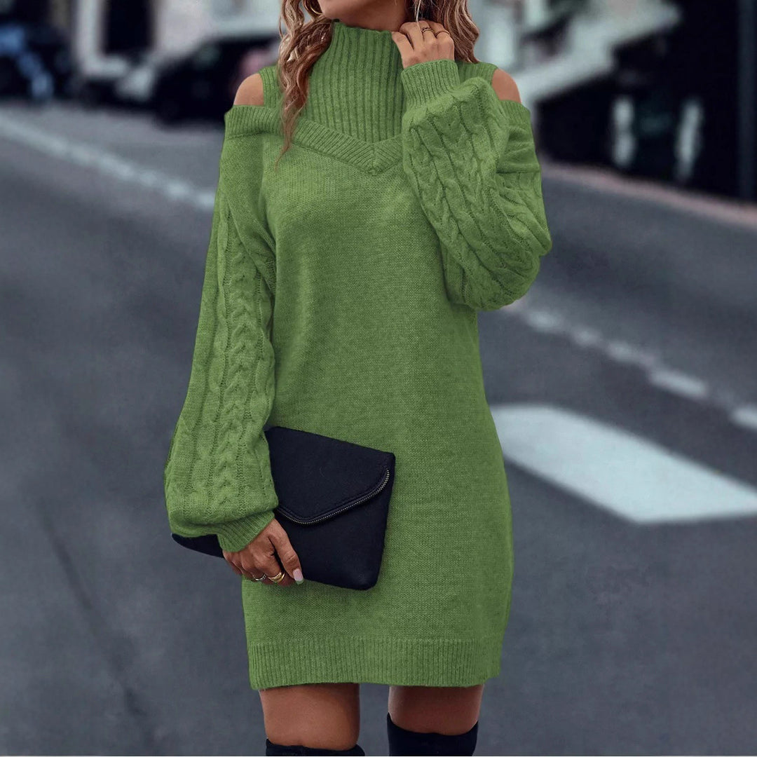 Robe tricotée pour femme avec un design asymétrique à épaules dénudées et des manches volumineuses Chic & Stil