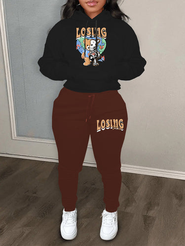 Hoodie and jogger pants set for women with creative bear pattern and modern cut Amarae