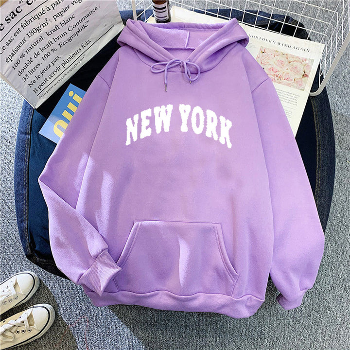 Women's Hooded Sweatshirt with Modern New York Lettering Chic & Stil