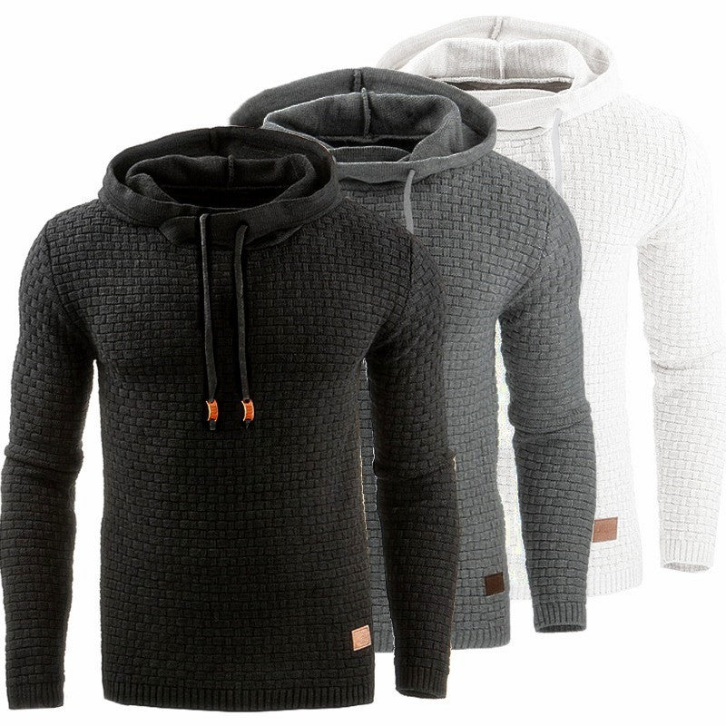 Knitted sweater for men with textured surface and integrated hood Amarae