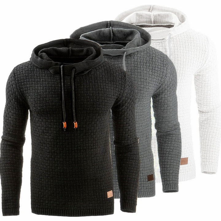 Knitted sweater for men with textured surface and integrated hood Amarae