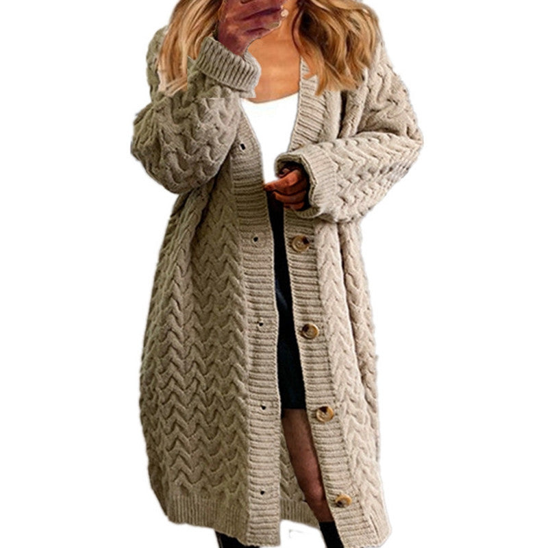 Cardigan en chunky tricot pour femmes avec un motif en coton-texturé et des boutons pratiques Chic & Stil