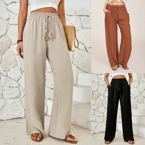 Women's Loose Linen Trousers with Elastic Waistband and Side Pockets Chic und Stil