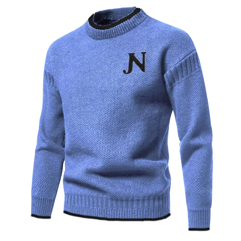 Men's Structured Knit Sweater with Chic Round Neck and Style