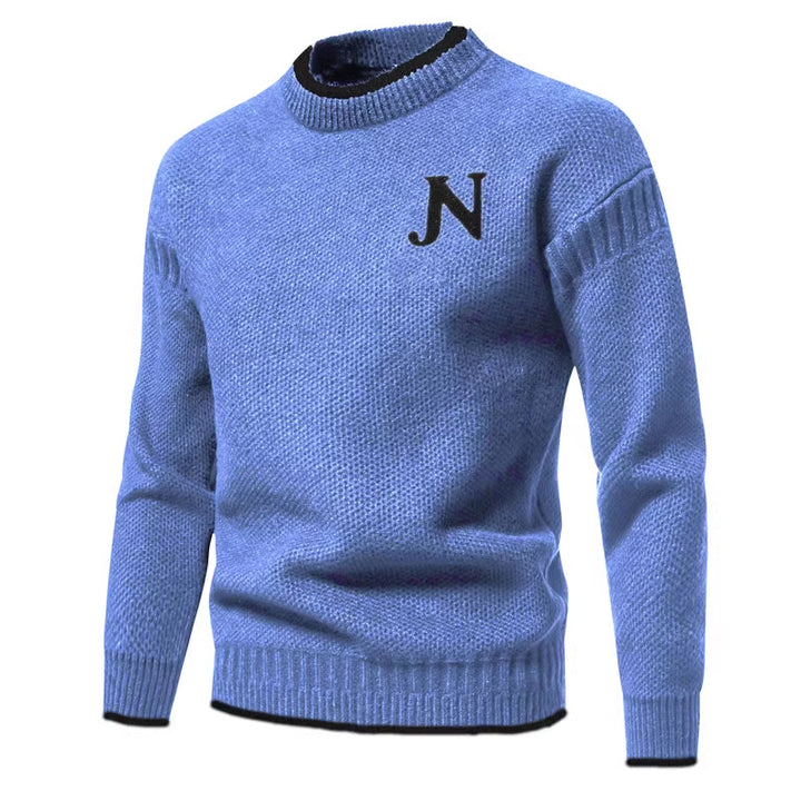 Men's Structured Knit Sweater with Chic Round Neck and Style