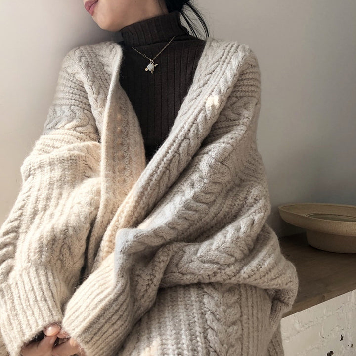 Chunky knit coat for women with drawstring and deep pockets Lune Londonl