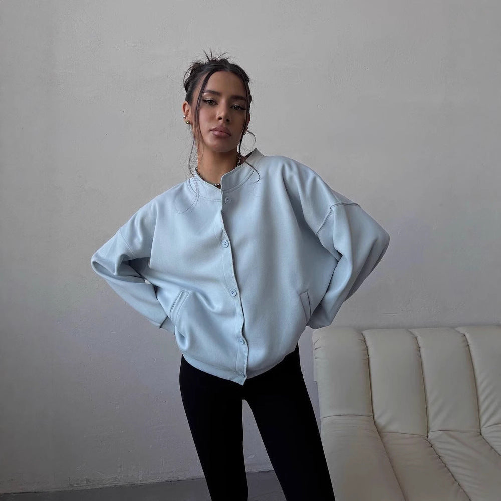 Women's Casual Sweat Jacket with Button Closure and Relaxed Fit Lune London