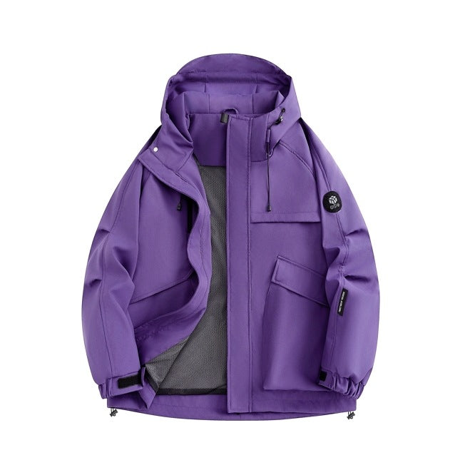 Functional waterproof jacket for men with adjustable hood and numerous pockets Lune London