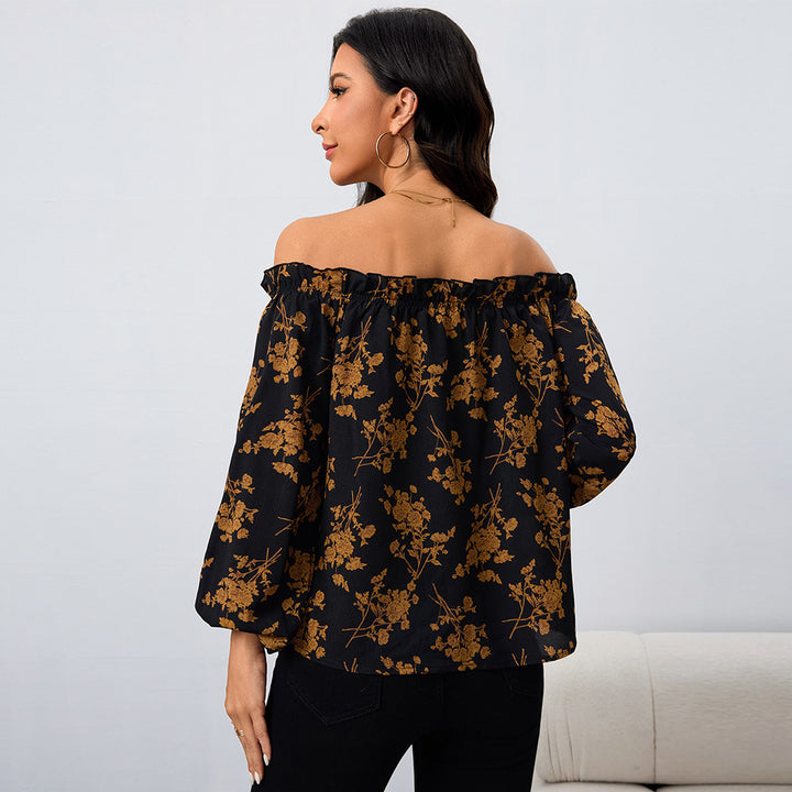 Blouse Femme Off-Shoulder avec Motifs Floraux et Manches Élastiques Chic & Stil