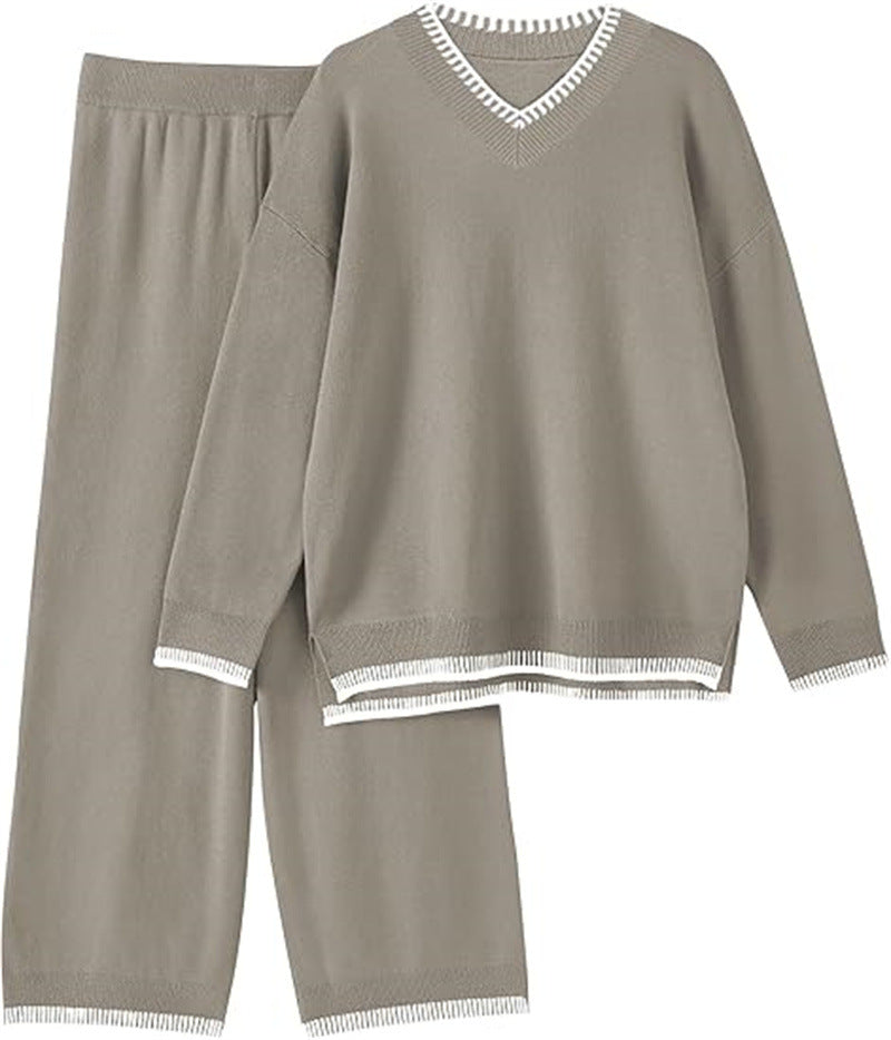 Comfortable v-neck sweater and pant set for women Lune London