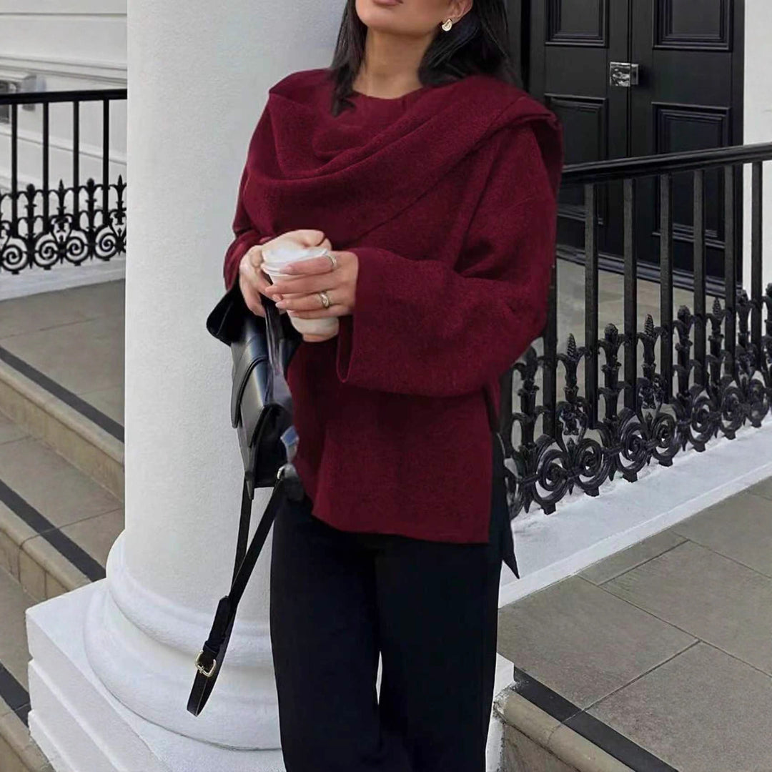 Women Oversize Wrap Poncho Coat with Wide Shawl Collar and One-Button Detail Amarae