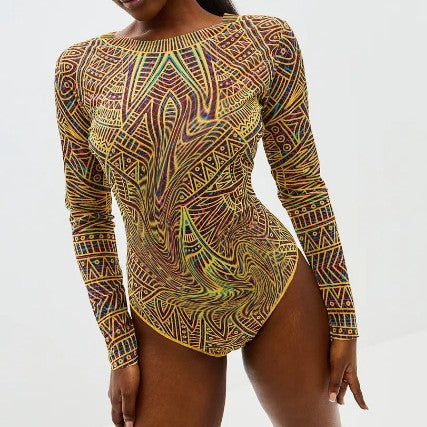 Sporty one-piece swimsuit for women with long sleeves Lune London