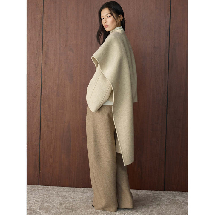Women's Cape Coat with Asymmetrical Overlay and Wool Blend Amarae