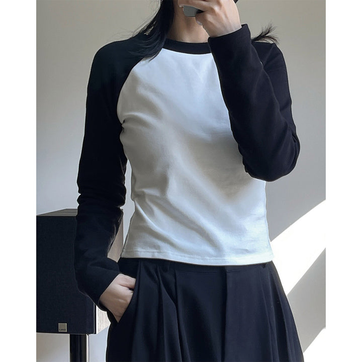 Women's Contrast Raglan Long Sleeve Shirt made of Cotton Jersey, Tailored Fit Amarae