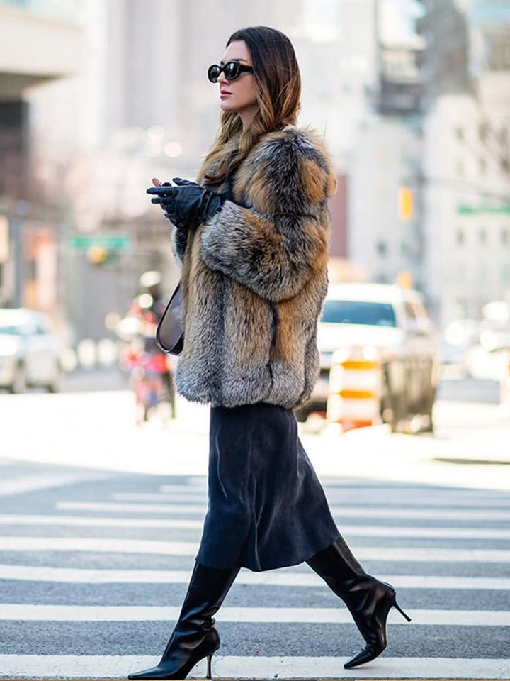 Women short cut oversized faux fur coat with voluminous shawl collar Amarae