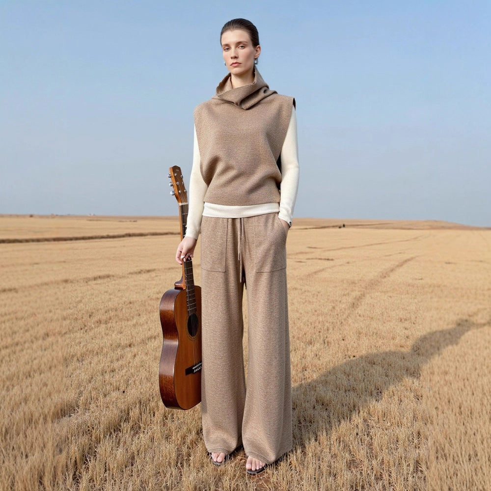 Pull en tricot à col haut et pantalon large Chic & Stil pour femme
